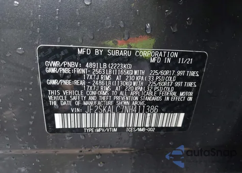 2022 Subaru Forester Wilderness z USA, uszkodzony, nr VIN JF2SKALC7NH411386